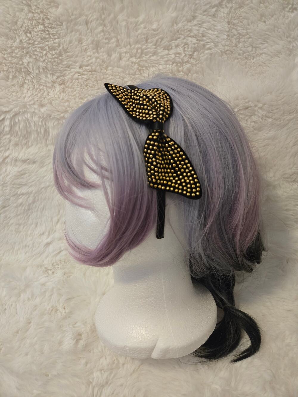 Vintage Y2K Black Bow Gold Studs Headband